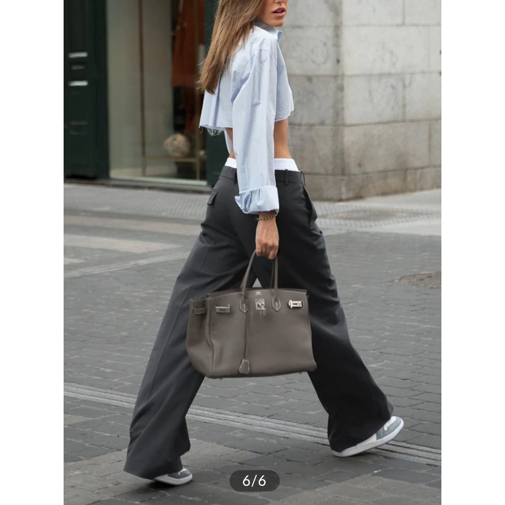 Commense Off Duty Reversible Waist Band Wide Leg Pants High Rise Casual Grey